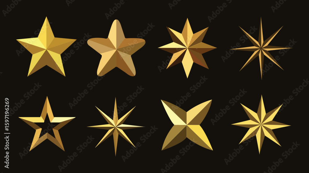 Obraz premium Golden Stars Icon Set. 5 star rating icon. Rank, level of satisfaction rating. vector illustration.