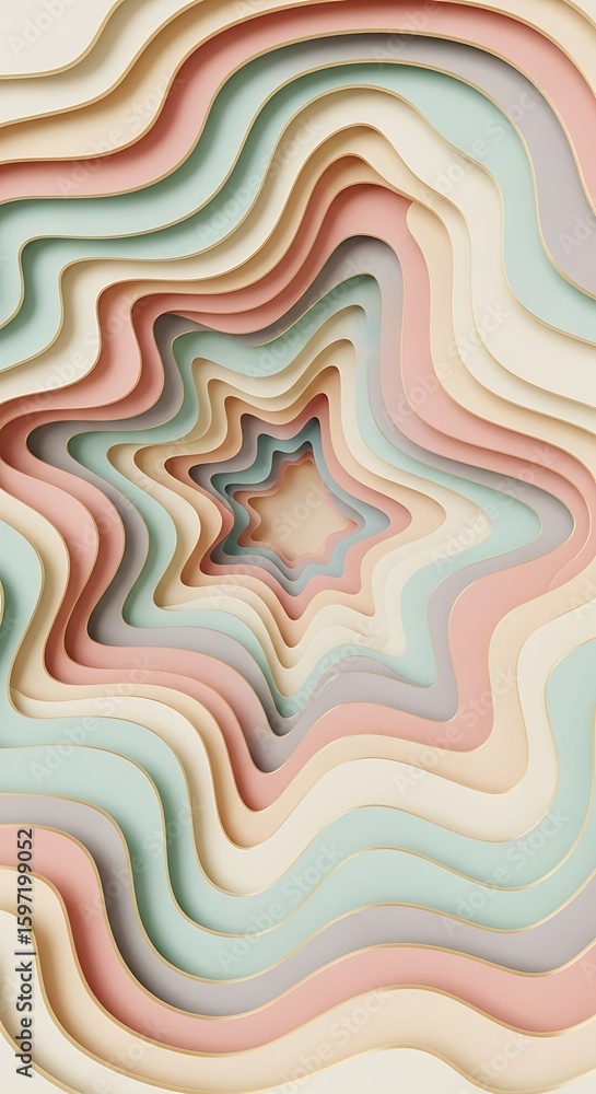 Obraz premium Abstract Pastel Wavy Layers Art, soft colors gradient forms a unique pattern that is truly