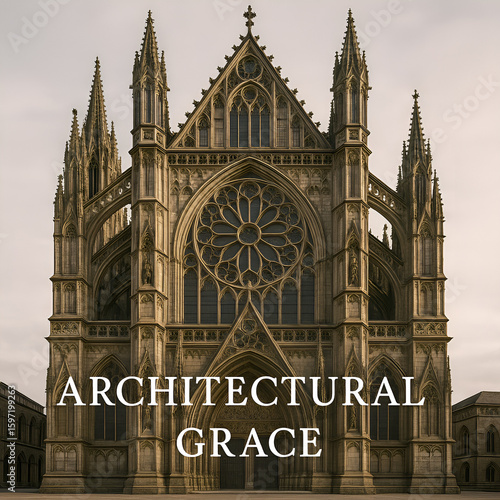 The architectural grace of a grand cathedral is showcased highlighting its intricate gothic design and towering spires