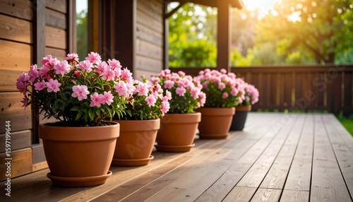 Wallpaper Mural Pink Azaleas Blooming on a Sunny Porch Torontodigital.ca