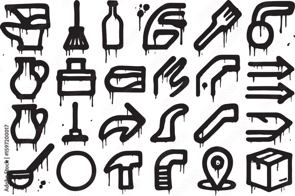 Obraz premium Black graffiti style icons with dripping paint effect