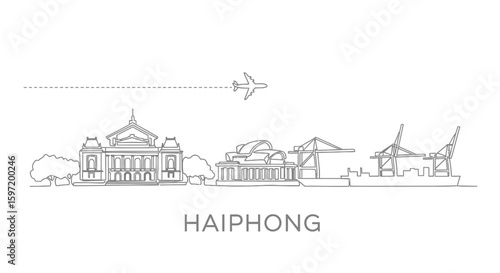 Haiphong Skyline with Minimalist City Outline, and Vietnam.