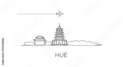 Hue with Vietnam Skyline Airplane Travel Minimal.