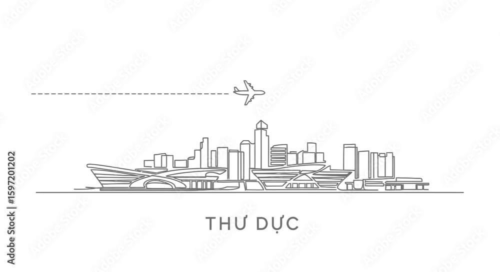 Obraz premium Thu Duc City Skyline Vector Illustration.