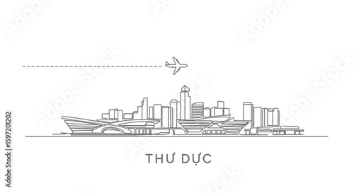 Thu Duc City Skyline Vector Illustration.