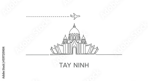 Tay Ninh with Vietnam landmark line art, and travel.