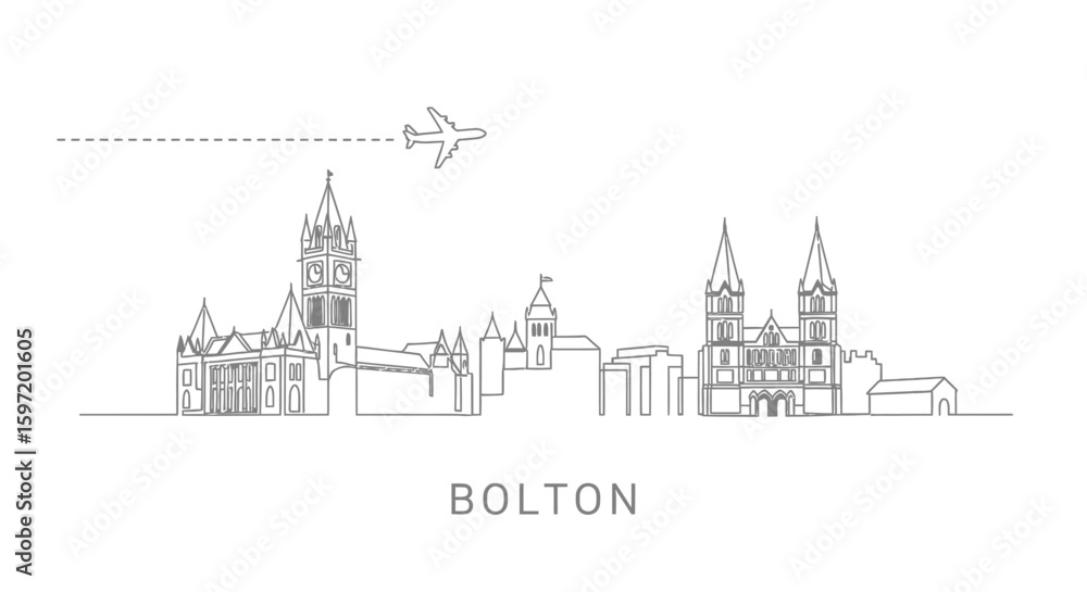 Fototapeta premium Bolton skyline Travel destination Plane fly.