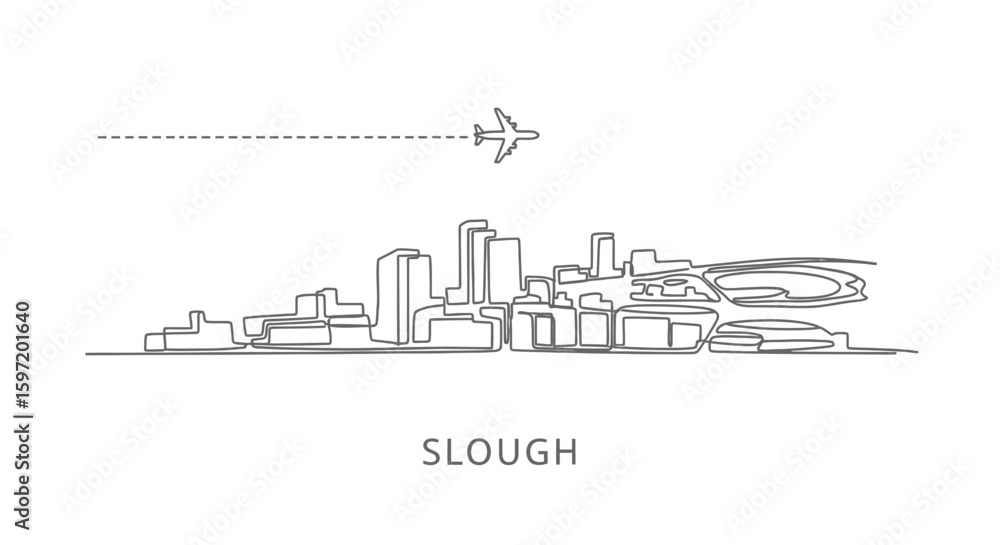 Obraz premium Slough Cityscape Line Art Plane Flight.