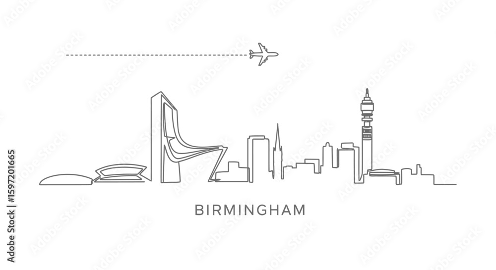 Obraz premium Birmingham Skyline UK Line Art Minimal.