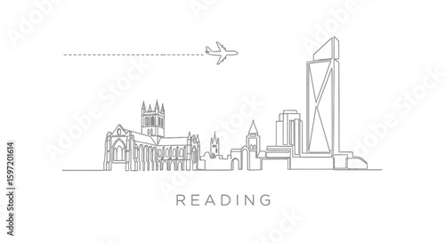 Reading Skyline Line Art UK Cityscape.