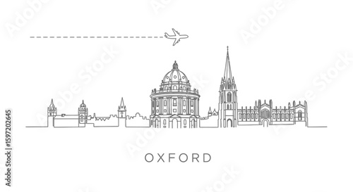 Oxford Skyline Line Art with Travel, and England.