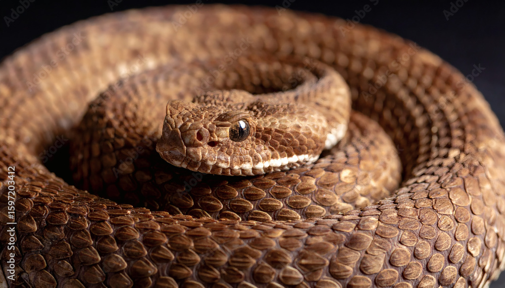 Fototapeta premium Coiled Serpent Close-up Scaly Details of Reptilian Wildlife