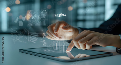 Obraz na płótnie Data flow interface on tablet display