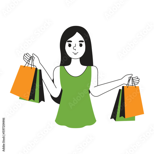 Illustration of a woman shopping. Women illustration design