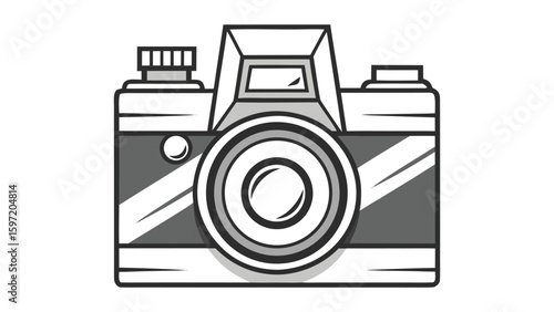 Vector illustration of a digital camera icon with a lens, symbolizing photography and image capture