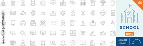School icon collection set. Editable stroke.