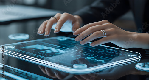 Obraz na płótnie Interactive data visualization on transparent tablet