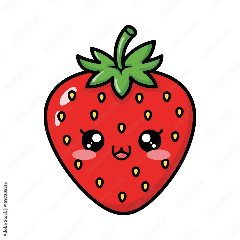Obraz premium kawaii strawberry fruit adorable cute cartoon illustration vector
