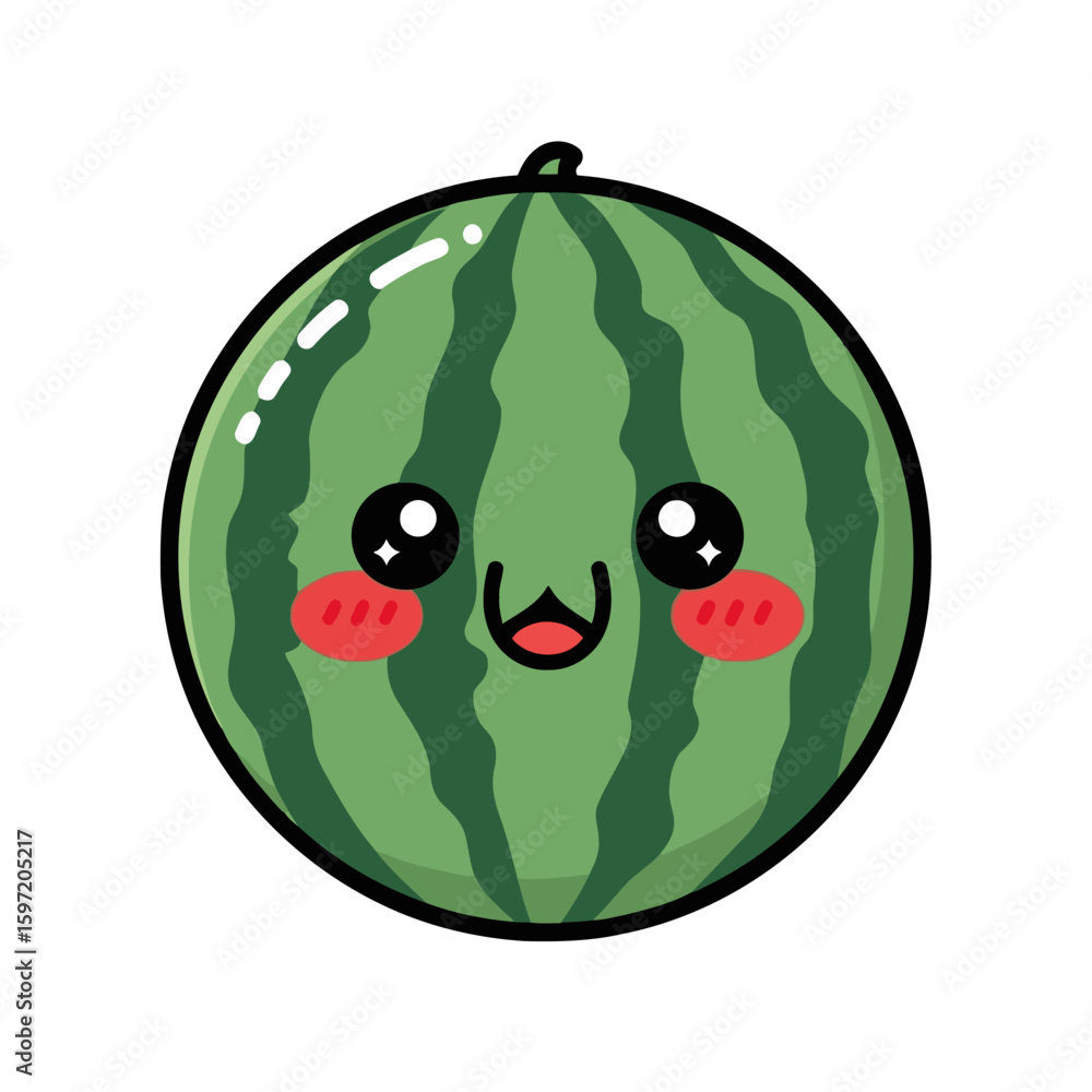 Obraz premium kawaii watermelon fruit adorable cute cartoon illustration vector