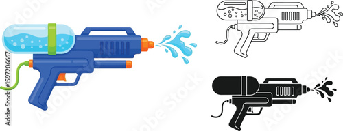 Vector illustration of water gun toy for summer fun water fight and summer activity with water splash