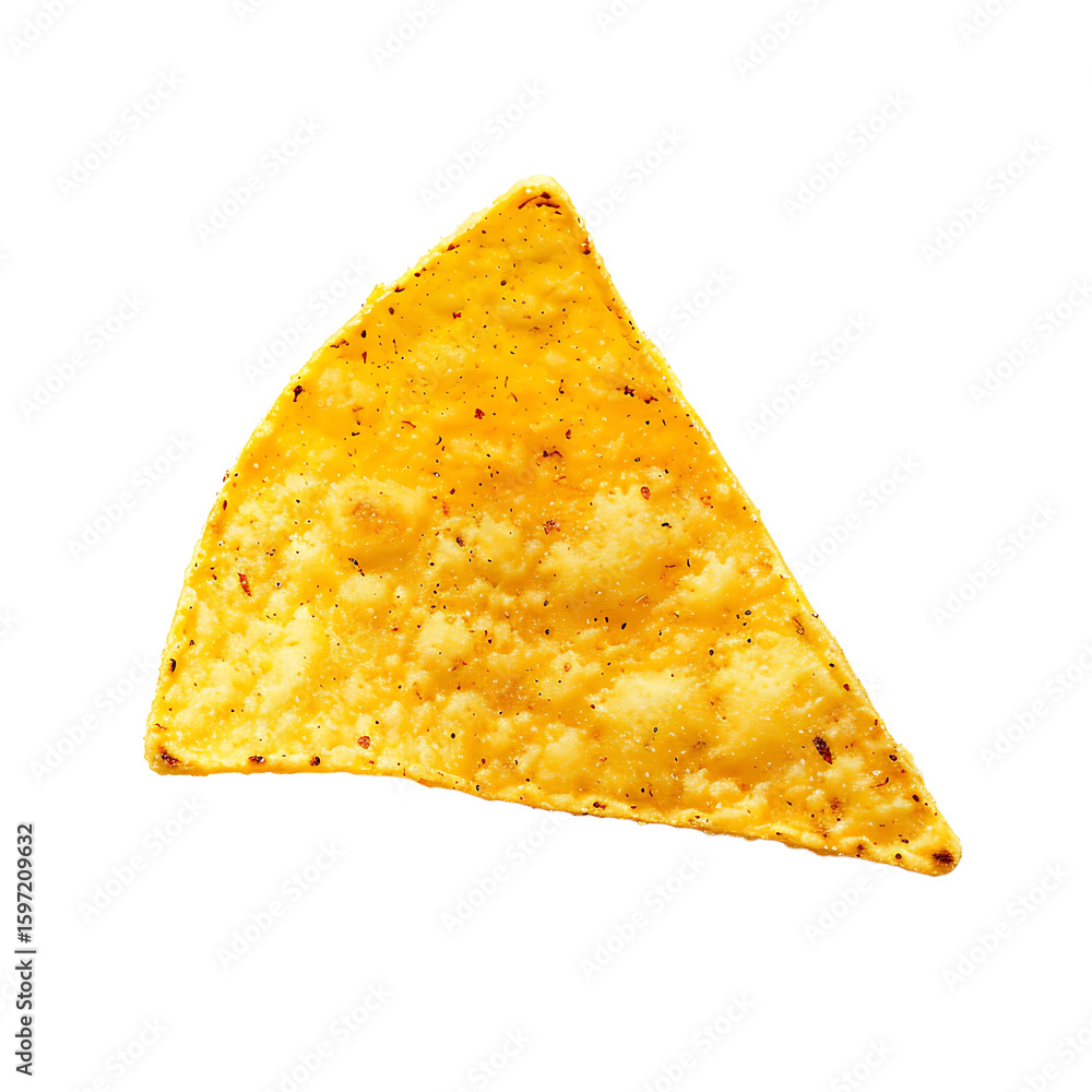Fototapeta premium Single triangular tortilla chip with a golden-brown, seasoned surface