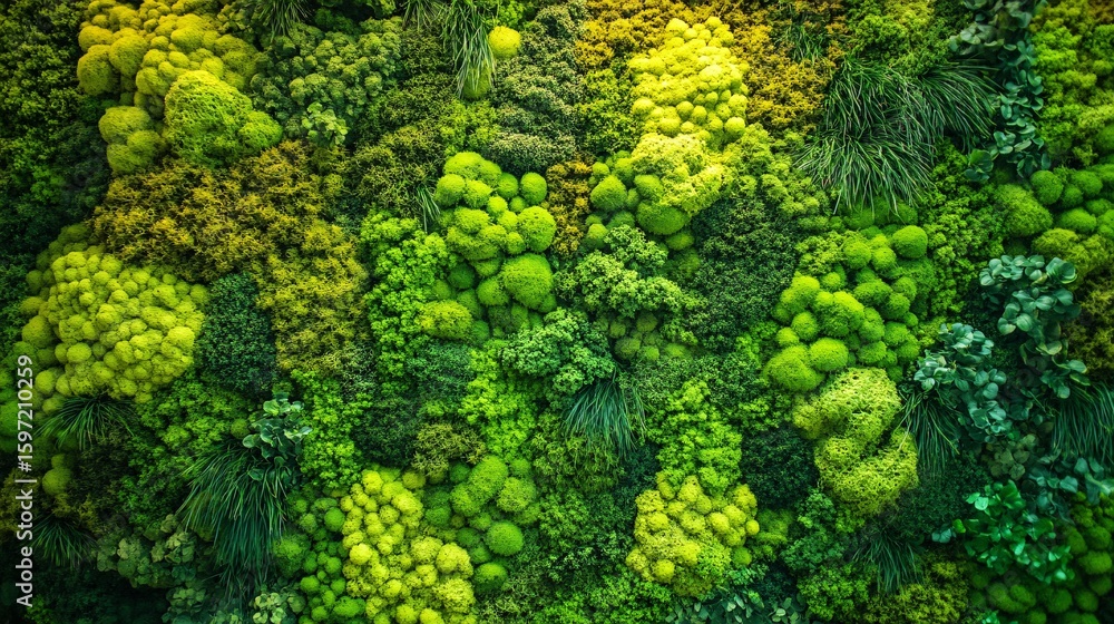 Naklejka premium Lush green moss wall, a vibrant botanical display of natural textures