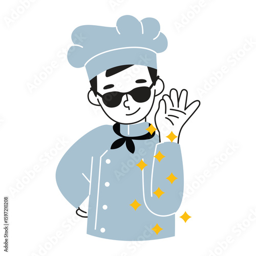 Illustration of a male chef adding spices in a cute style