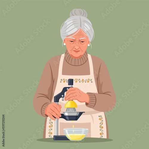 Person Squeezing Lemon Using Juicer with Resulting Juice in Bowl