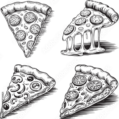 Hand drawn style Pizza slice isolated on transparent background
