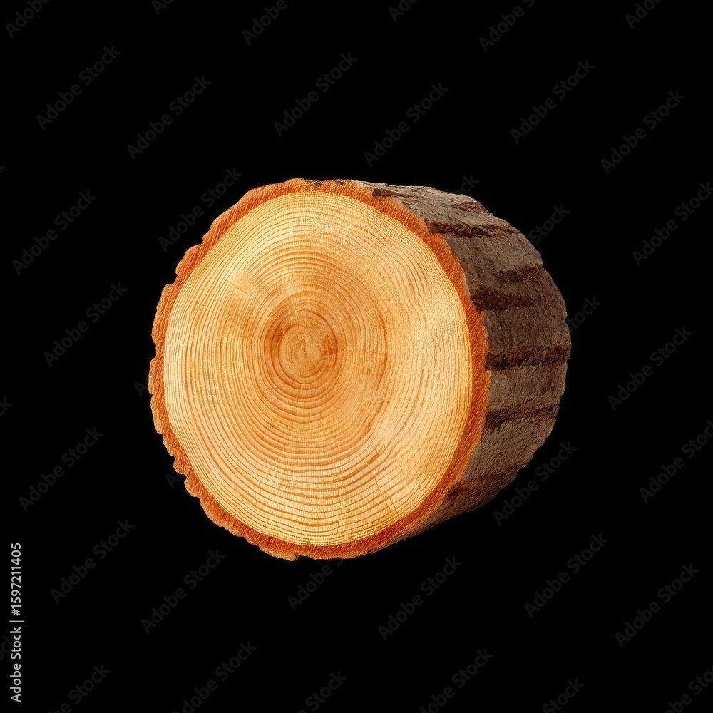 Obraz premium Close-up View of Natural Tree Trunk Section with Wood Grain Texture and Detailed Growth Rings on a Black Background