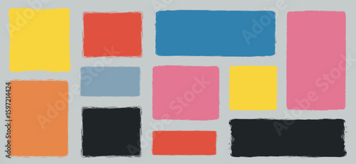 Set of colorful rectangle geometric shapes. Crayon drawn colorful grunge rectangles and squares with rough edges. Grunge colorful square template backgrounds big set.