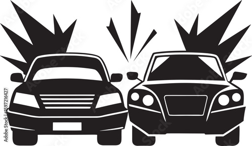Two cars colliding silhouette isolated on white background