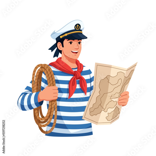 Sailor Holding Rope and Map While Navigating Exploration Adventure