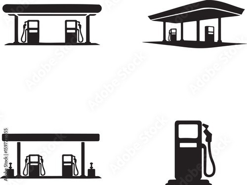 Flat gas station silhouette set vector illustration isolated On Transparent Background