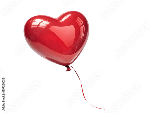Shiny red heart balloon floating against a black background