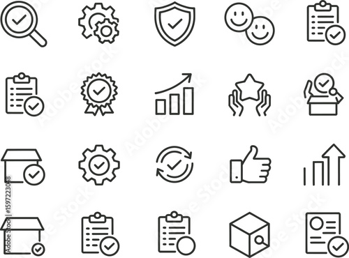 Quality control set of web icons in line style quality check computing icons