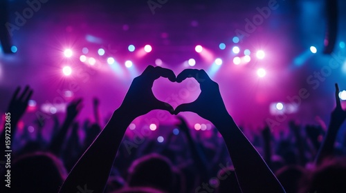 Hands Forming Heart Shape at Concert with Crowd and Stage Lights