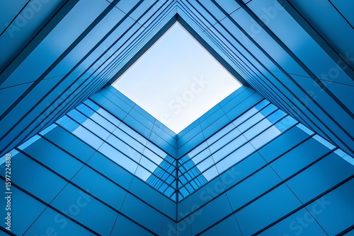Wallpaper Mural Geometric Skyscraper Composition Viewed from Below Featuring Reflective Glass Facades and Cloud-Filled Diamond Sky Opening Torontodigital.ca