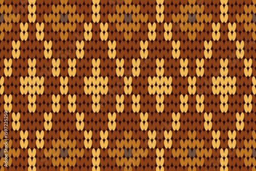 Elegant knitted pattern with warm brown and cream geometric motifs. Ideal for cozy textiles, rustic crafts, vintage-inspired designs, and creative handmade winter projects.