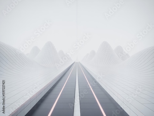 Futuristic road through abstract landscape white
