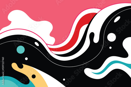 Vector art of abstract waves of color flow dynamically across a vibrant background