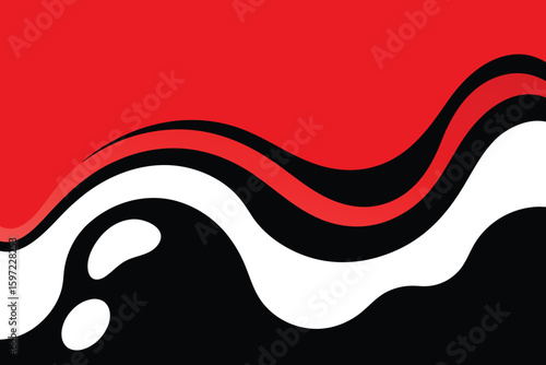 Vector art of dynamic abstract waves of red, black, and white create a striking visual contrast