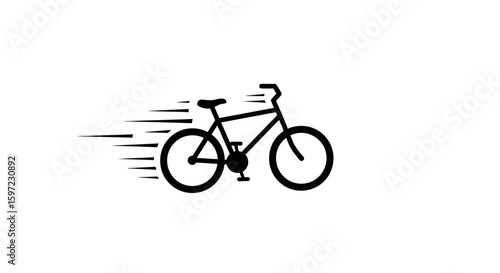 Black Bicycle Silhouette with Speed Lines, Simple Vector Illustration
