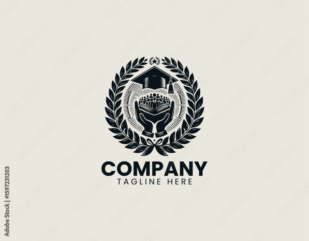 Obraz premium Scholarly Graduation Cap Open Book Learning Academy Vector Logo Design