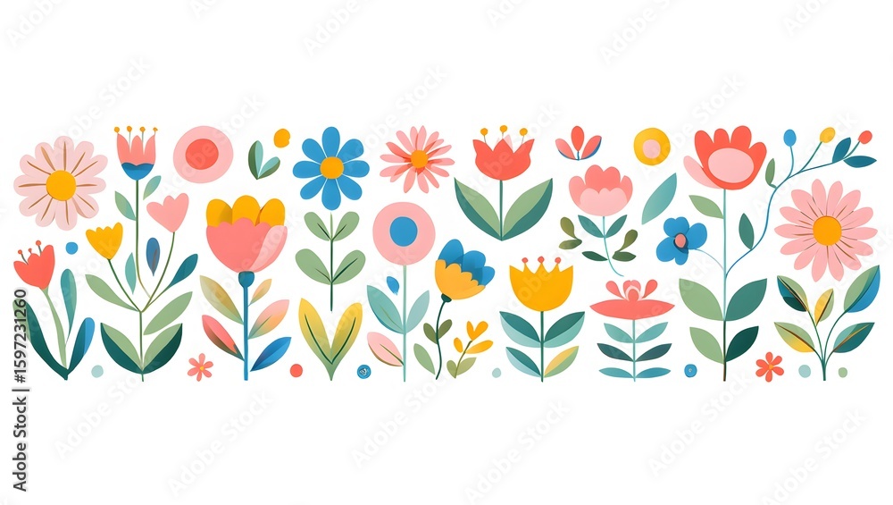 Fototapeta premium Colorful Floral Pattern with Retro Style A Cheerful and Vibrant Design