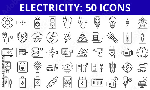 Electricity icons set featuring various symbols and designs  