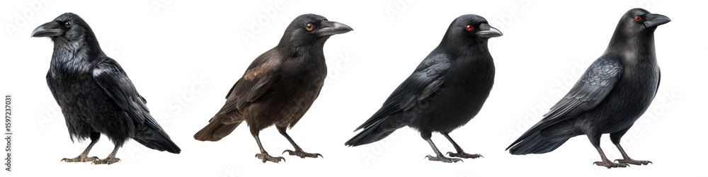 Obraz premium Four crows with distinctive appearances and gestures