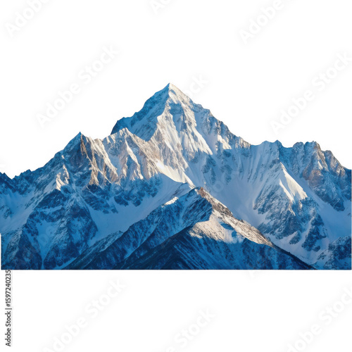 Majestic snow capped mountain peak isolated on transparent background