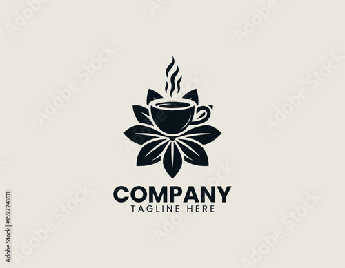 Flower Petal Mug Hot Drink Natural Aroma Cafe Emblem Vector Logo