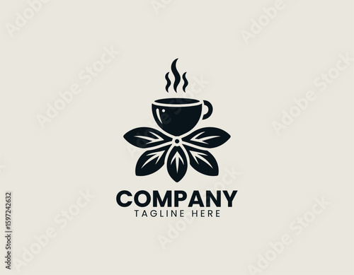 Flower Petal Mug Hot Drink Natural Aroma Cafe Emblem Vector Logo